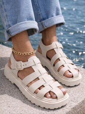 ZARA Chunky Platform Sandals – Beige – SHOE IS 10.5 NWT